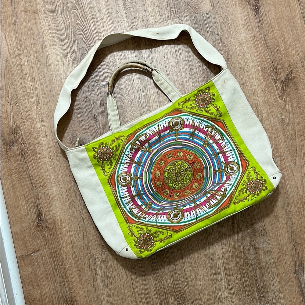 Echo | Large Boho Trippy Clock Canvas Tote Bag - image 1